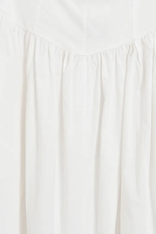Bayan Beyaz %100 Cotton Straplez Midi Elbise - BSL