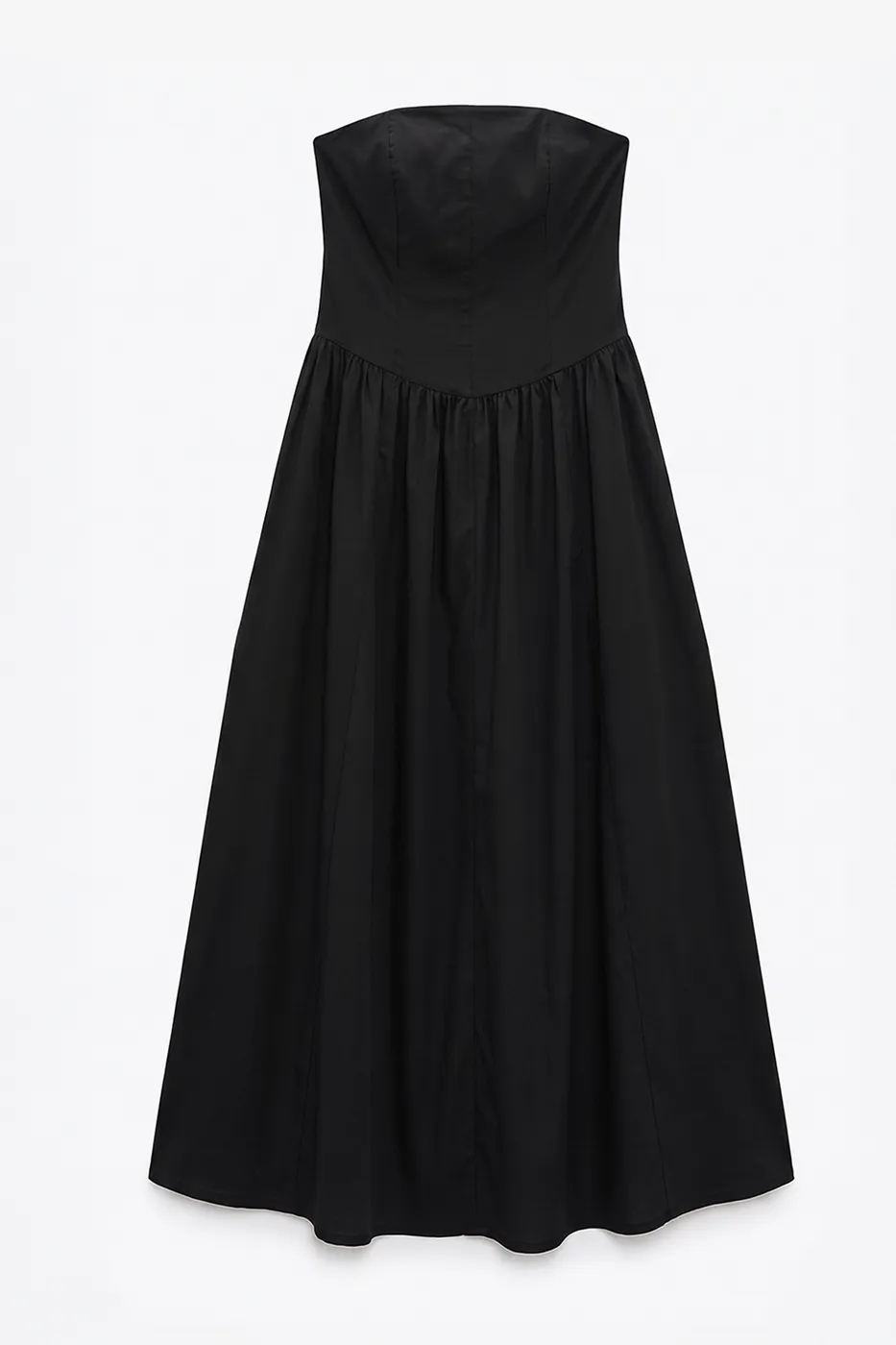 Bayan Siyah %100 Cotton Straplez Midi Elbise