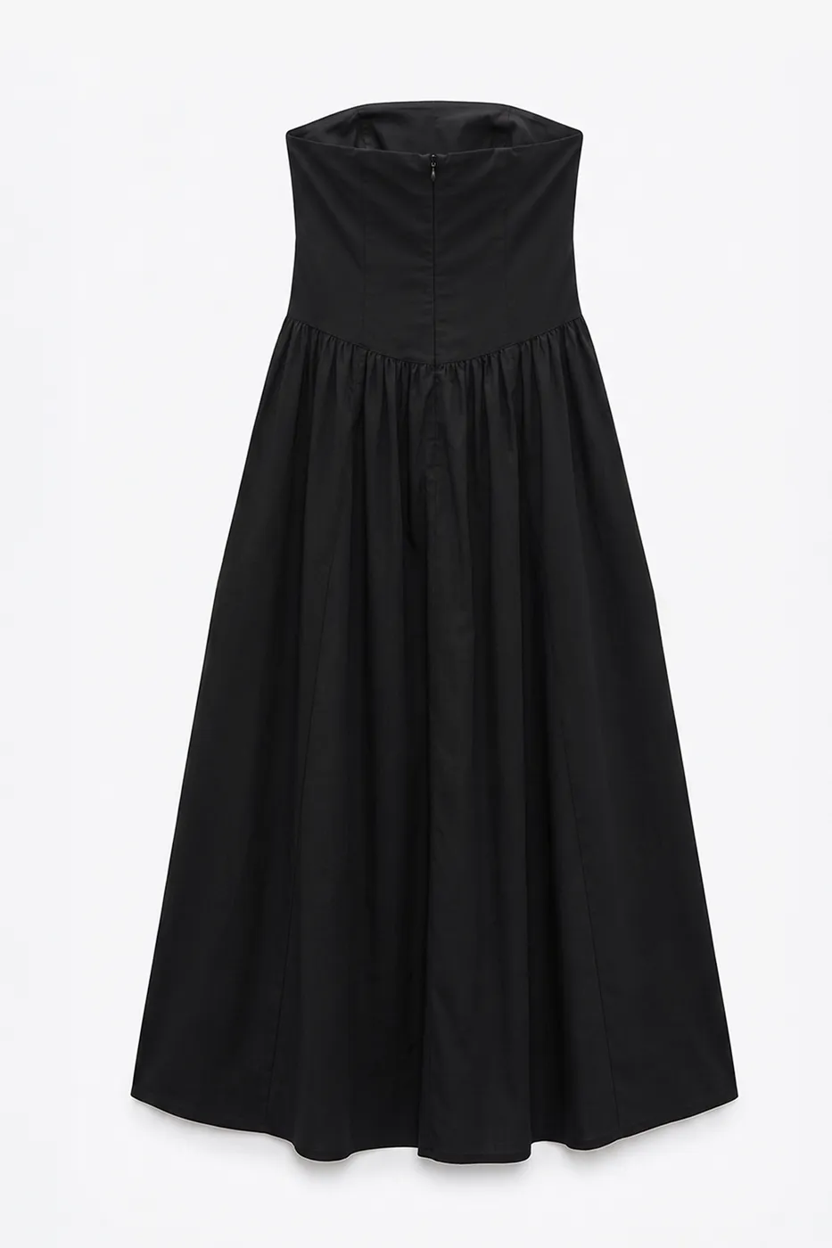 Bayan Siyah %100 Cotton Straplez Midi Elbise