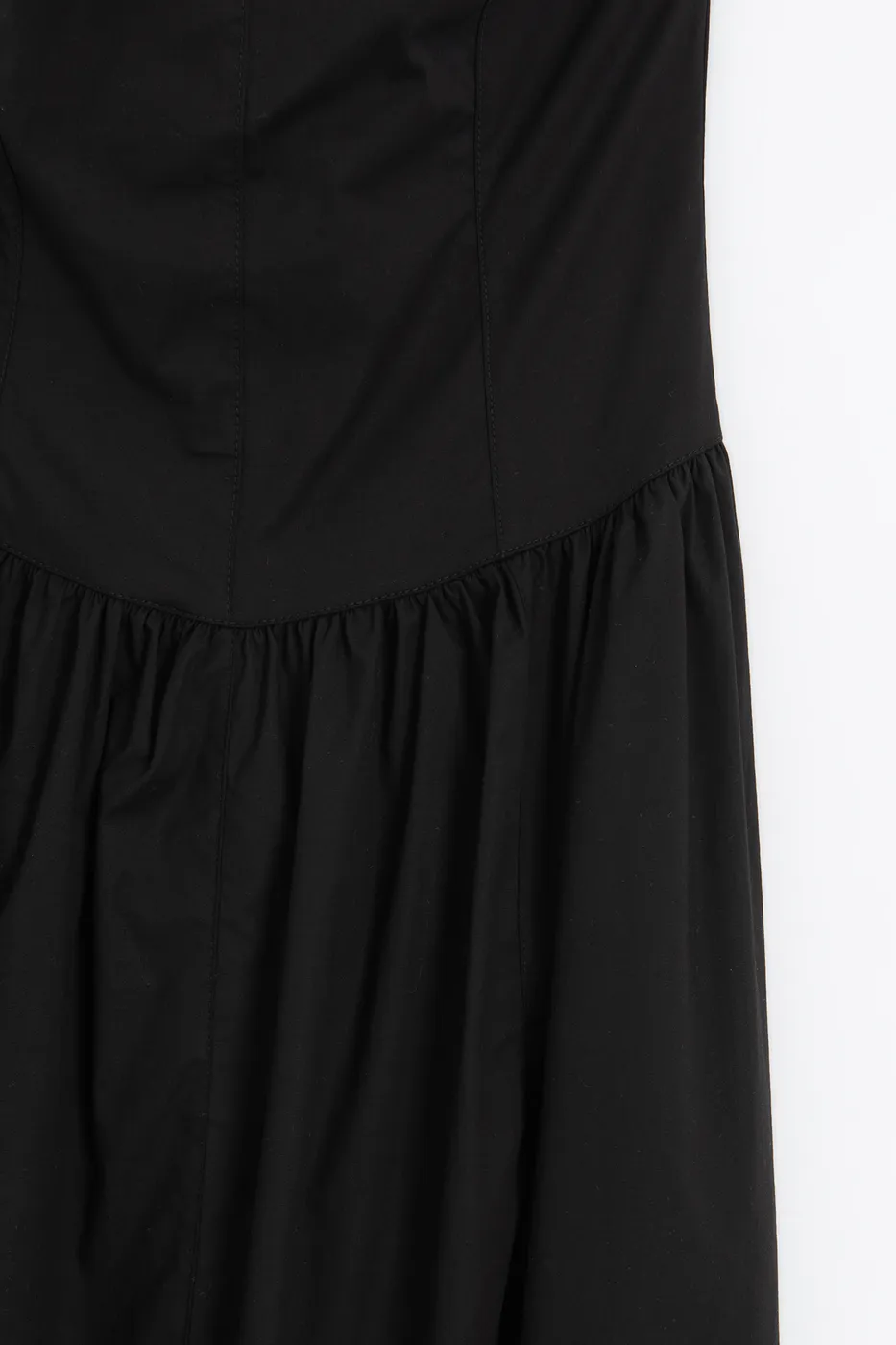 Bayan Siyah %100 Cotton Straplez Midi Elbise