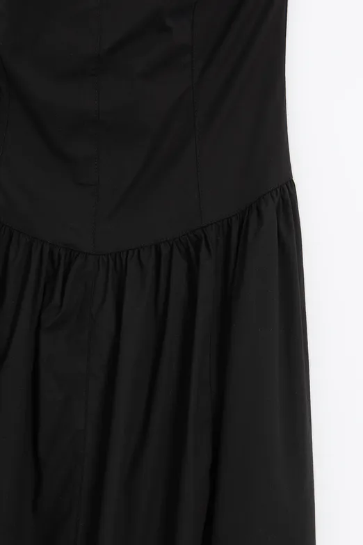 Bayan Siyah %100 Cotton Straplez Midi Elbise - BSL