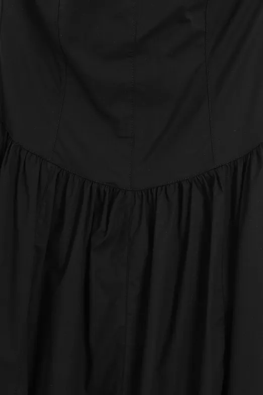 Bayan Siyah %100 Cotton Straplez Midi Elbise - BSL