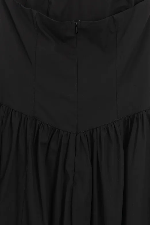 Bayan Siyah %100 Cotton Straplez Midi Elbise - BSL