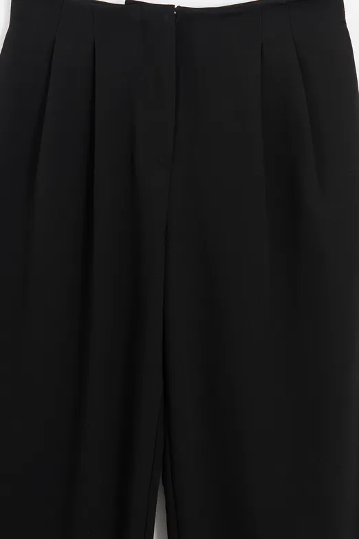 Bayan Siyah Yüksek Bel Pileli Pantolon - BSL