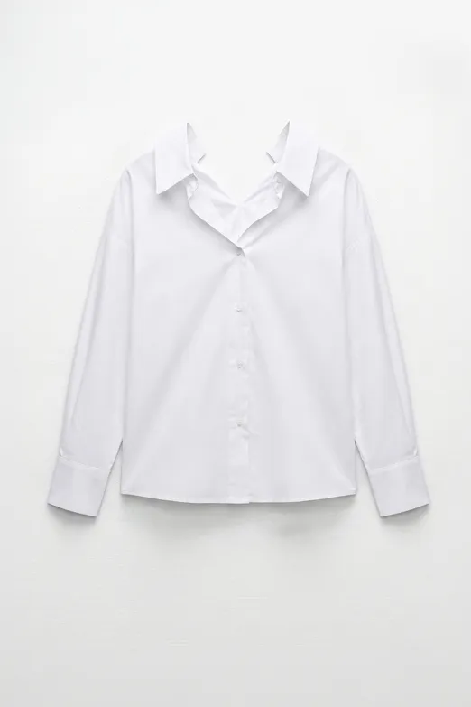 Bayan Beyaz %100 Cotton Açık Yakalı Gömlek - BSL