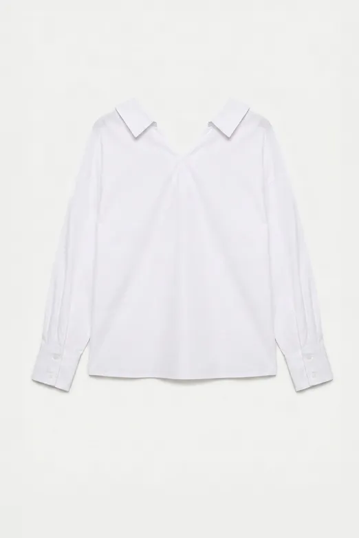 Bayan Beyaz %100 Cotton Açık Yakalı Gömlek - BSL