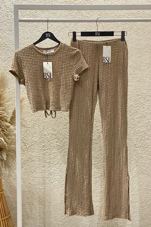 Bayan Bej Dokulu Crop Top - BSL