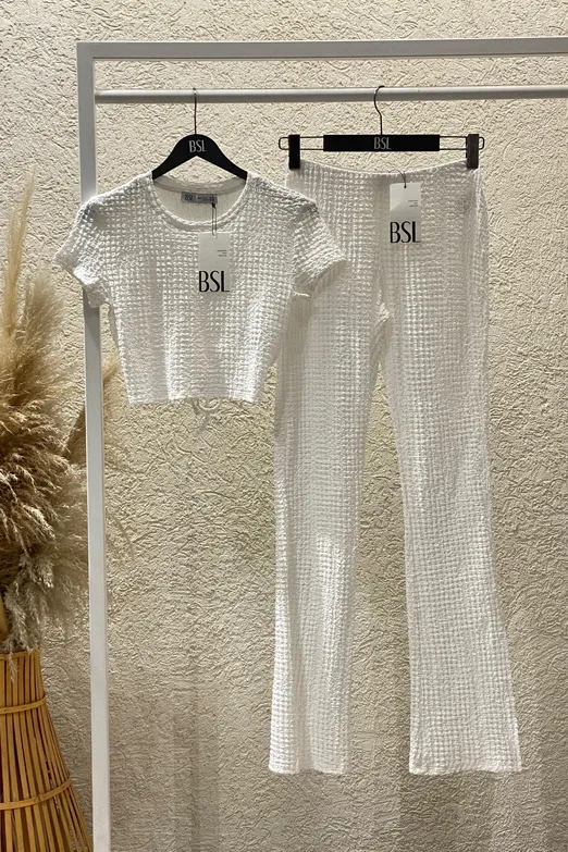 Bayan Beyaz Dokulu Crop Top - BSL