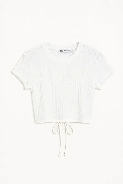 Bayan Beyaz Dokulu Crop Top - BSL
