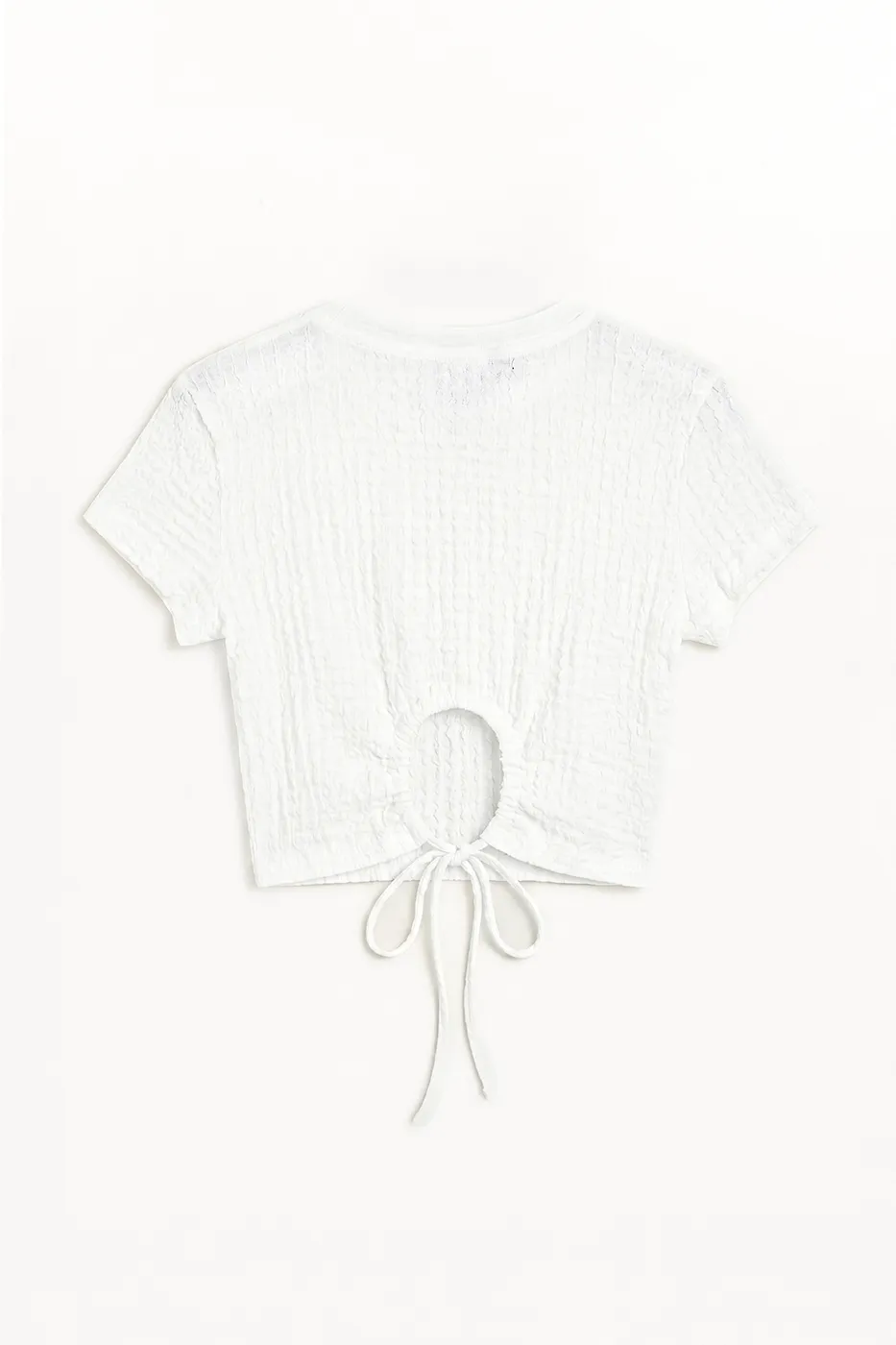 Bayan Beyaz Dokulu Crop Top