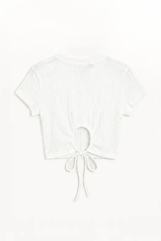 Bayan Beyaz Dokulu Crop Top - BSL