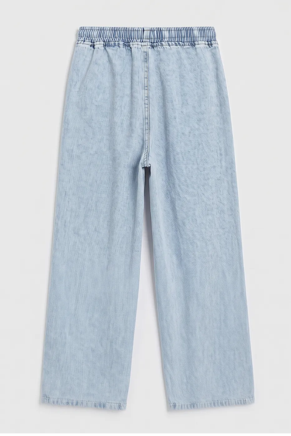 Bayan Lacivert Düz Kesim Denim  Bol Pantolon