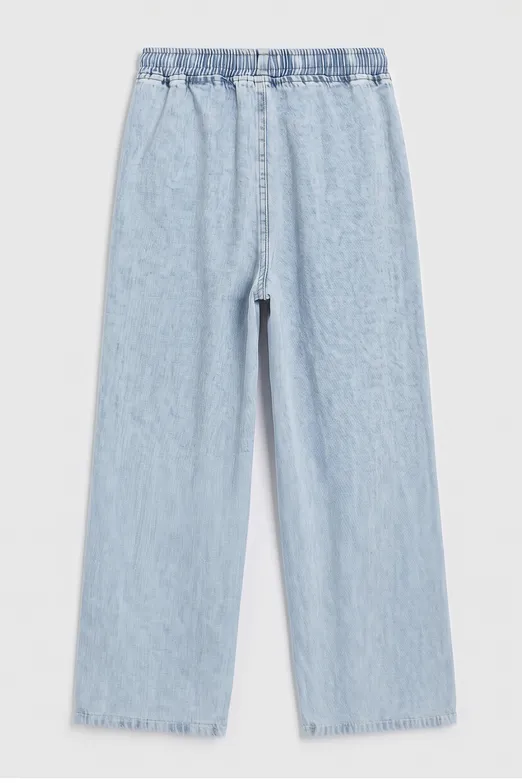 Bayan Lacivert Düz Kesim Denim Bol Pantolon - BSL