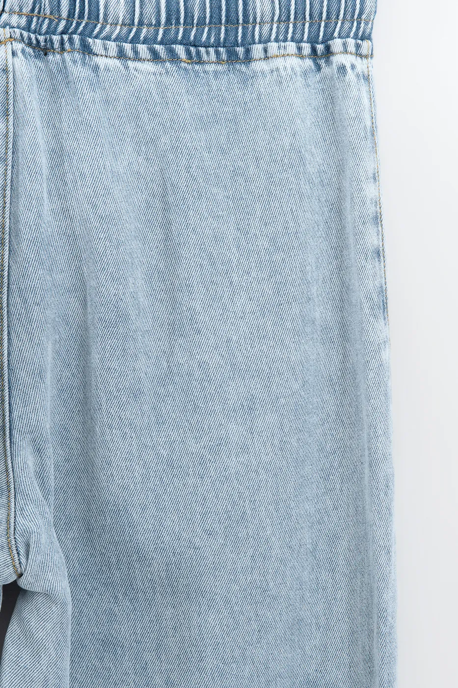 Bayan Lacivert Düz Kesim Denim  Bol Pantolon
