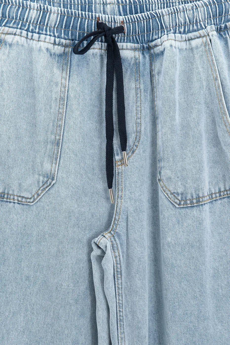 Bayan Lacivert Düz Kesim Denim  Bol Pantolon