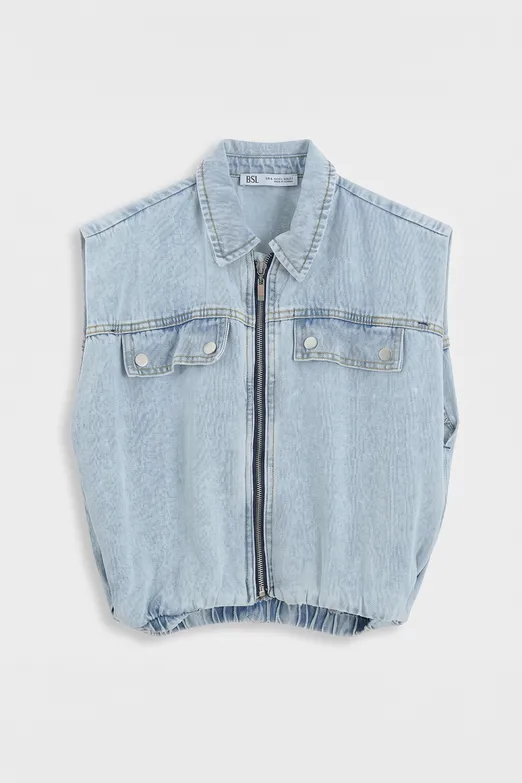 Bayan Lacivert Denim Cepli Balon Yelek - BSL