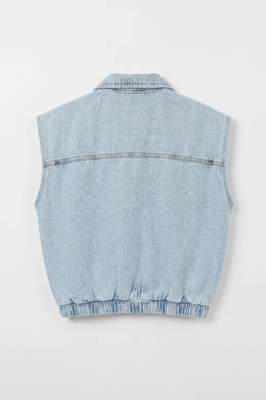 Bayan Lacivert Denim Cepli Balon Yelek - BSL