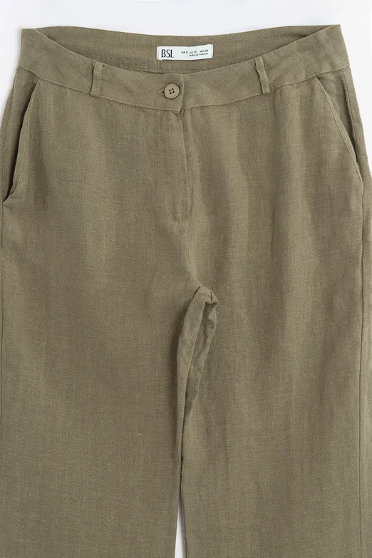 Bayan Haki %100 Keten Pantolon - BSL