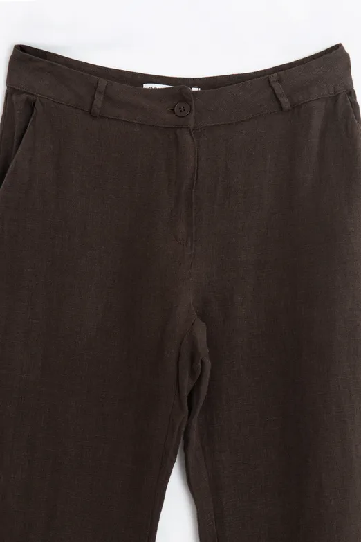 Bayan Kahverengi %100 Keten Pantolon - BSL