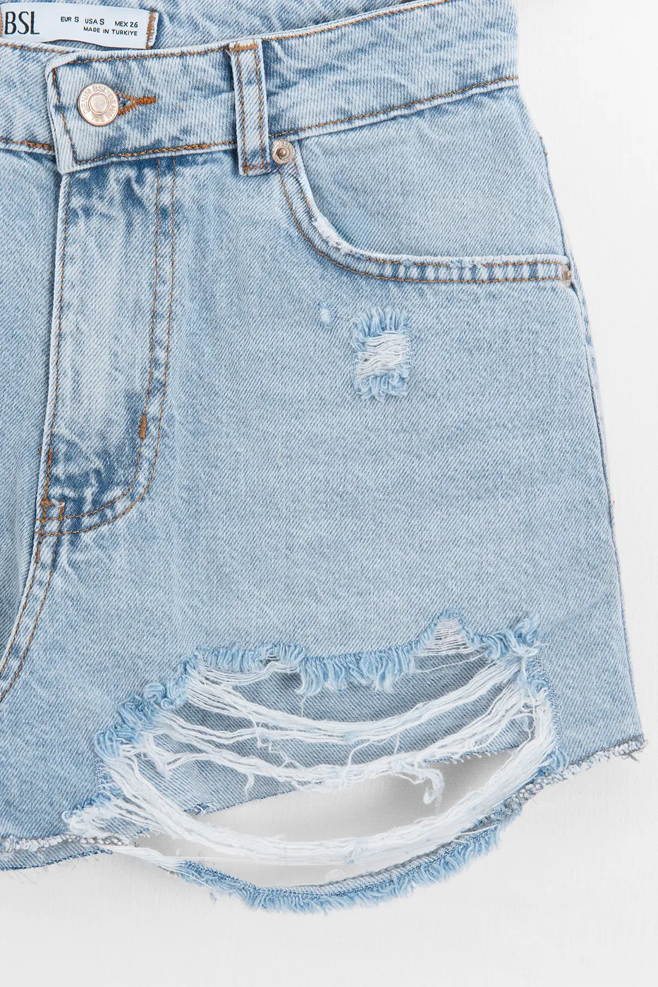 Bayan Mavi Yıpratmalı Mini Denim Şort