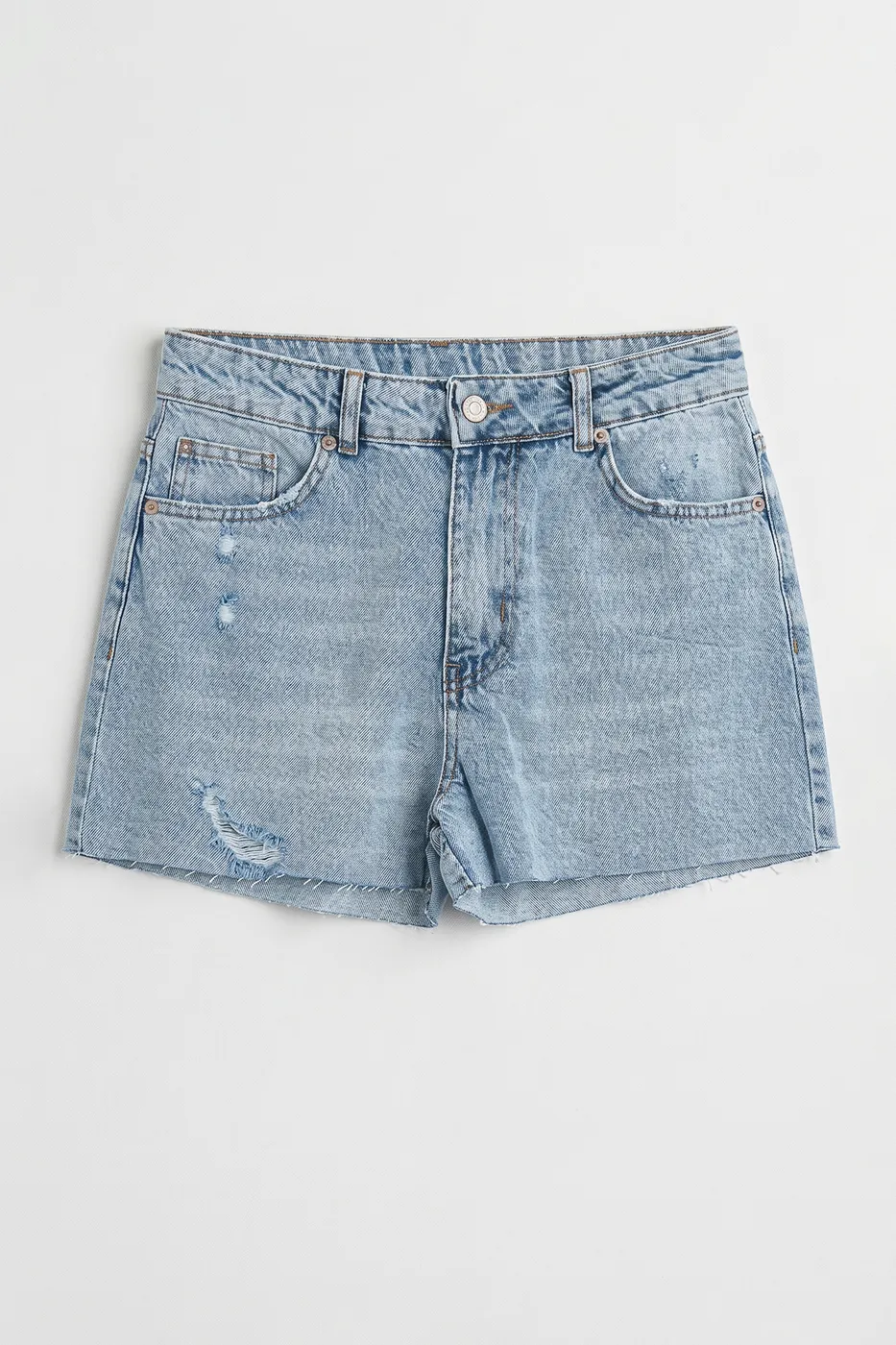 Bayan Mavi Yıpratmalı Mini Denim Şort