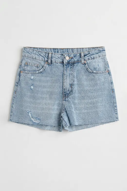 Bayan Mavi Yıpratmalı Mini Denim Şort - BSL