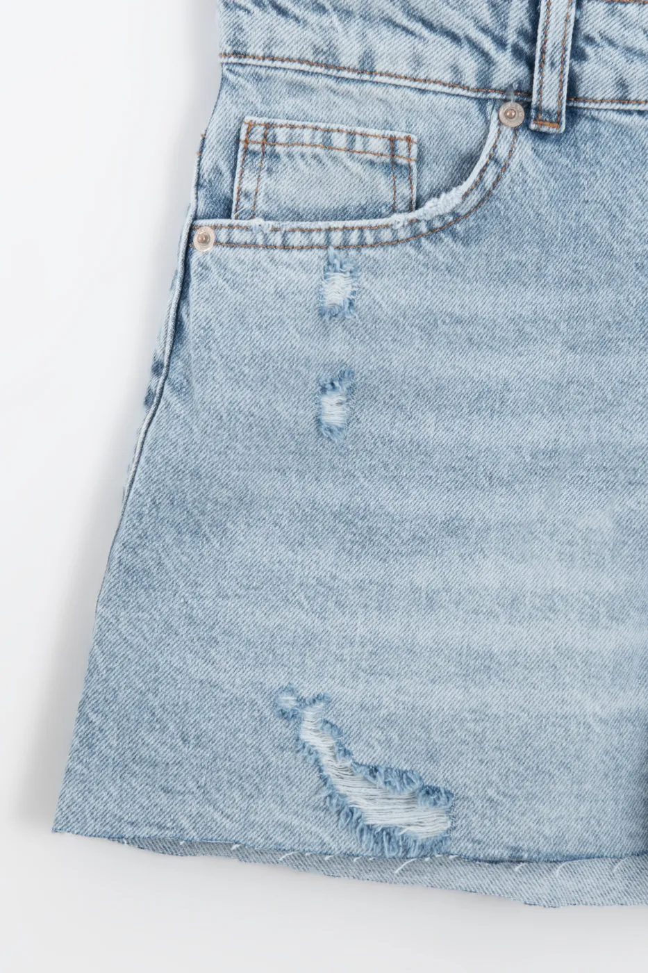 Bayan Mavi Yıpratmalı Mini Denim Şort