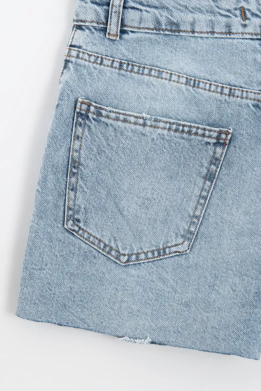 Bayan Mavi Yıpratmalı Mini Denim Şort - BSL