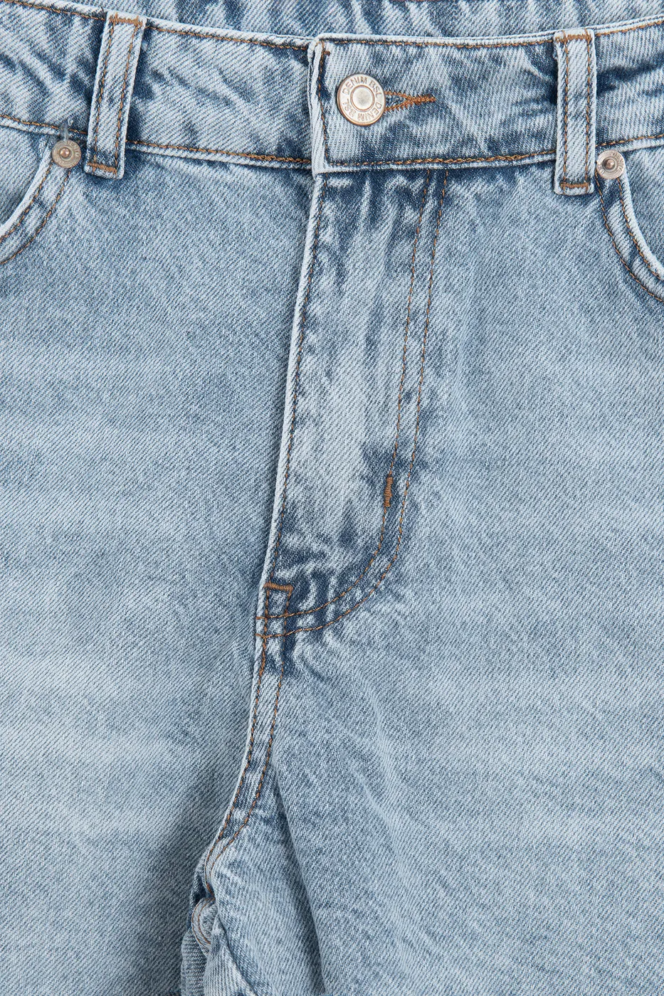 Bayan Mavi Yıpratmalı Mini Denim Şort