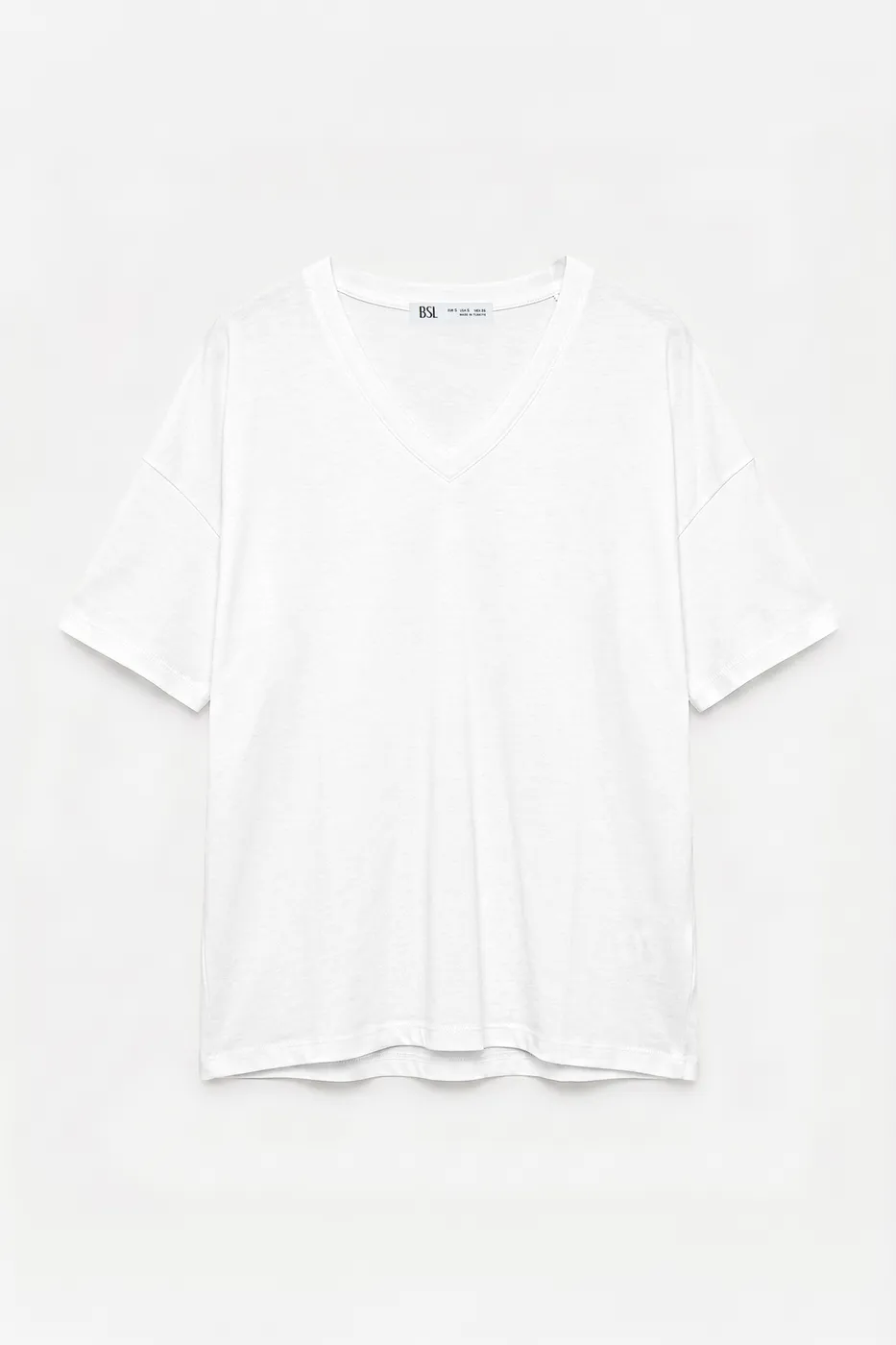 Bayan Beyaz V Yaka Basic Tshirt