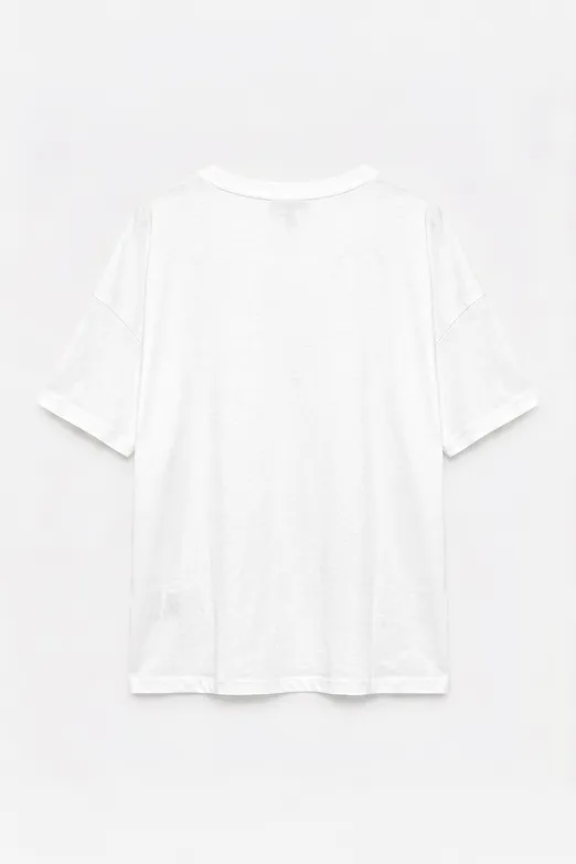 Bayan Beyaz V Yaka Basic Tshirt - BSL