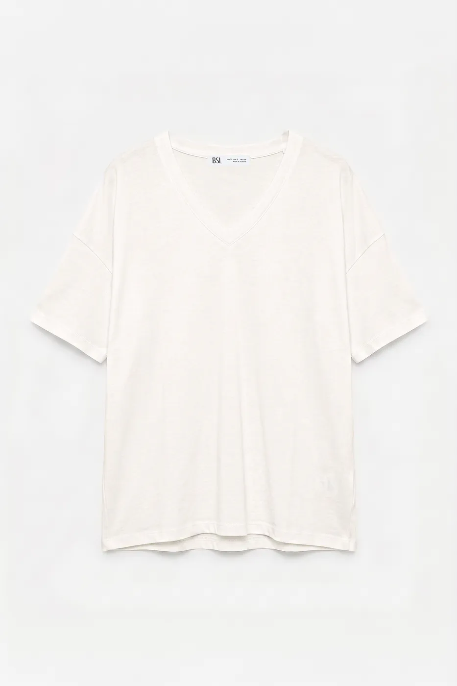 Bayan Ekru V Yaka Basic Tshirt