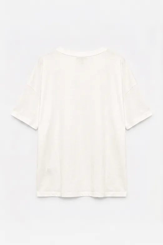 Bayan Ekru V Yaka Basic Tshirt - BSL