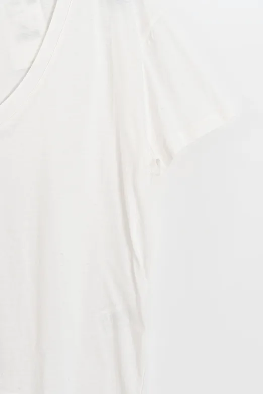 Bayan Ekru V Yaka Basic Tshirt - BSL