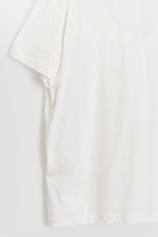 Bayan Ekru V Yaka Basic Tshirt - BSL