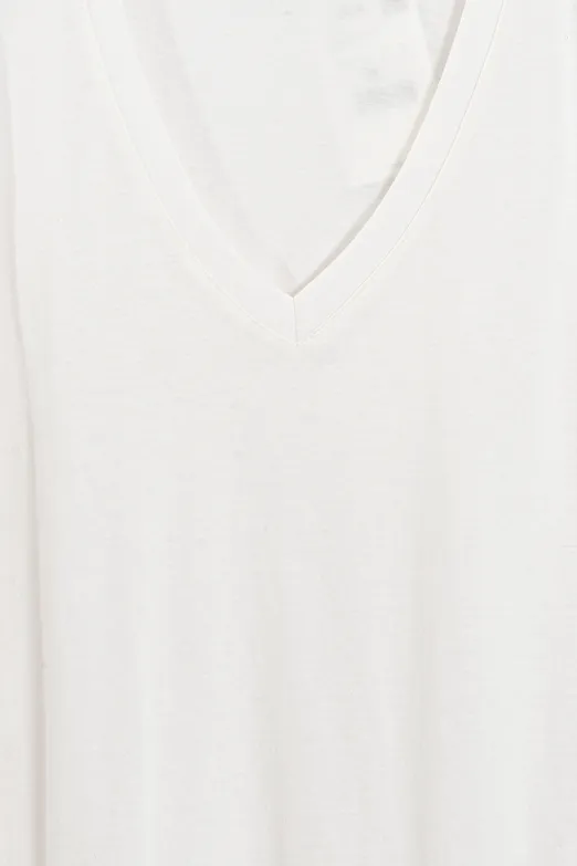Bayan Ekru V Yaka Basic Tshirt - BSL
