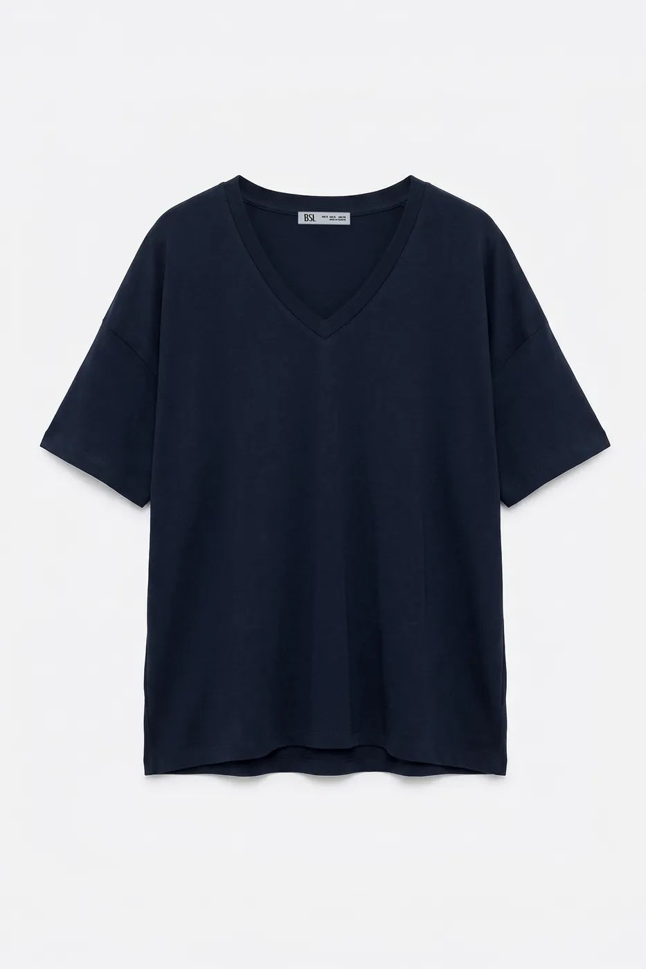 Bayan Lacivert V Yaka Basic Tshirt