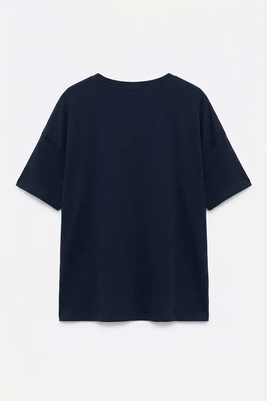 Bayan Lacivert V Yaka Basic Tshirt - BSL