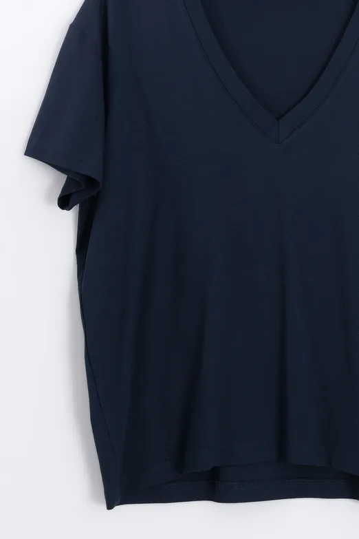 Bayan Lacivert V Yaka Basic Tshirt - BSL