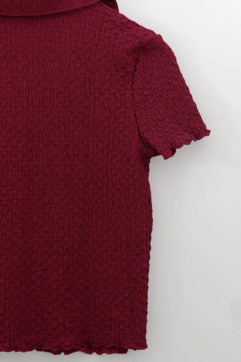 Bayan Bordo Polo Yakalı Dokulu Bluz