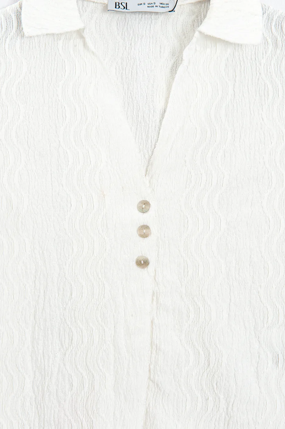 Bayan Ekru Polo Yakalı Dokulu Bluz