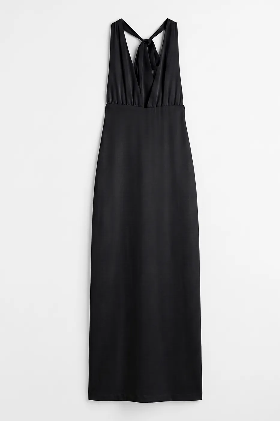 Bayan Siyah Saten Halter Yakalı Maksi Elbise