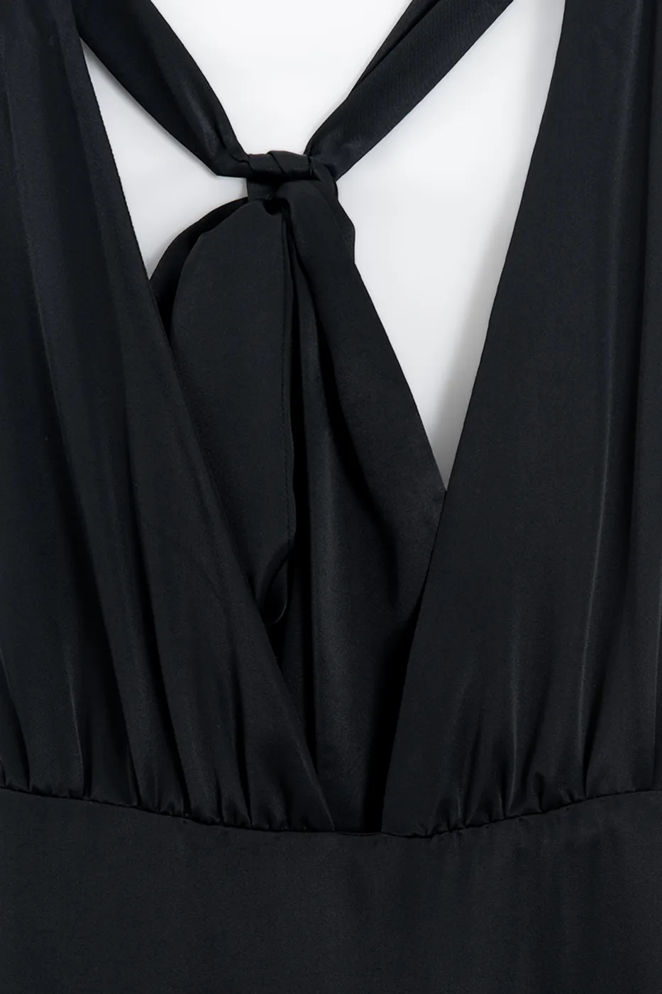 Bayan Siyah Saten Halter Yakalı Maksi Elbise