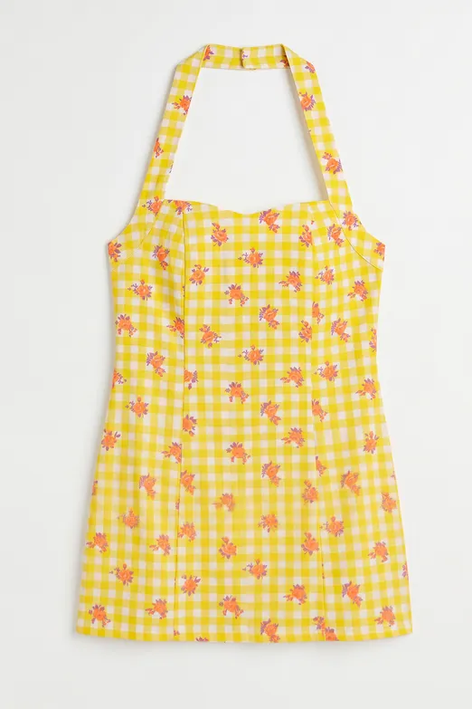 Bayan Sarı Halter Mini Elbise - BSL