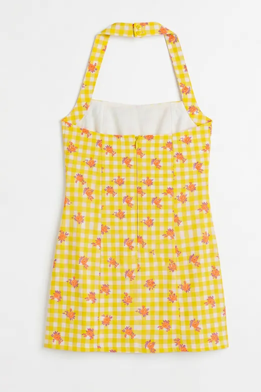 Bayan Sarı Halter Mini Elbise - BSL