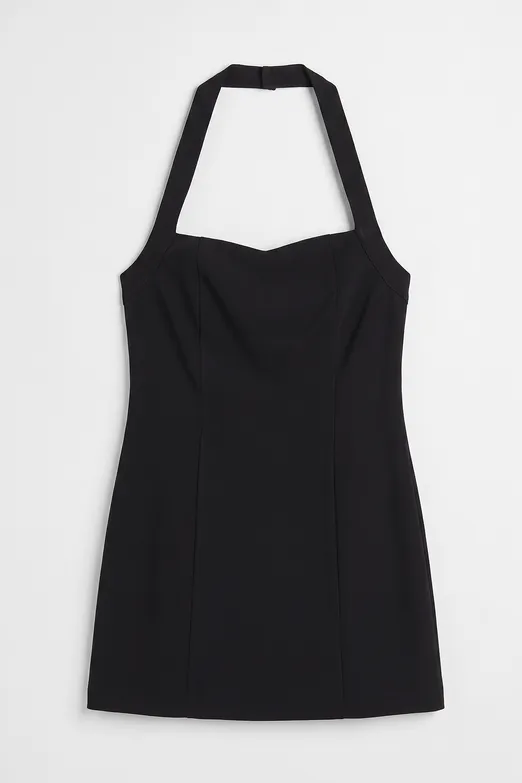 Bayan Siyah Halter Mini Elbise - BSL