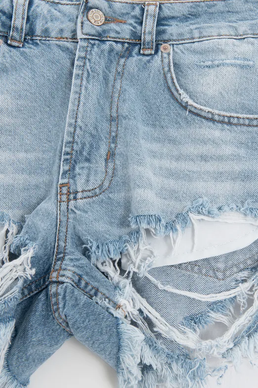 Bayan Mavi Yıpratmalı Mini Denim Şort - BSL