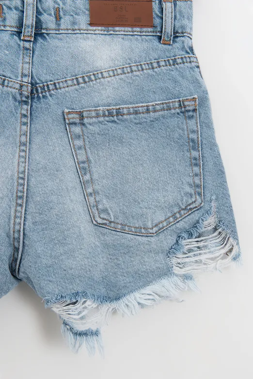 Bayan Mavi Yıpratmalı Mini Denim Şort - BSL