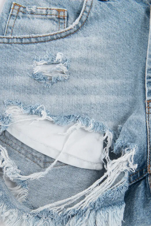 Bayan Mavi Yıpratmalı Mini Denim Şort - BSL