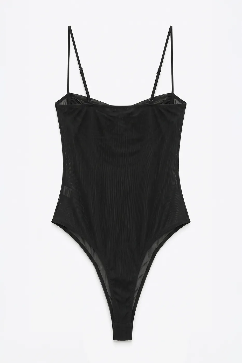 Bayan Siyah Askılı Tül Bodysuit